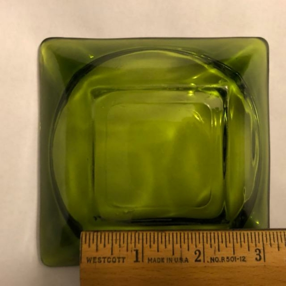Vintage Anchor Hocking 1970s Avocado Green Square Glass Ashtray Mid Century - Picture 8 of 12
